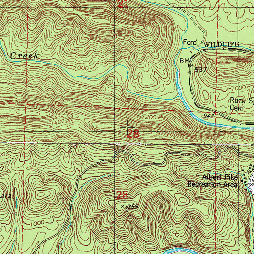Topographic Map of Cossatot Mountains, AR