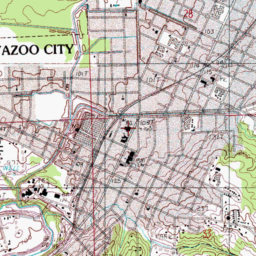 Topographic Map of Yazoo City Post Office, MS