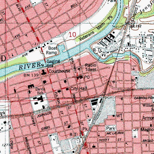 Topographic Map of Greenwood Post Office, MS