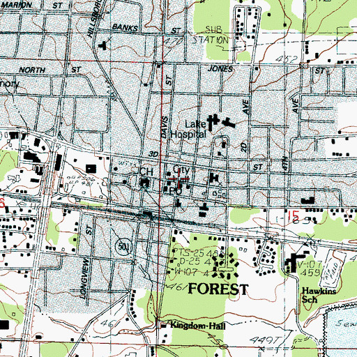 Topographic Map of Forest Post Office, MS