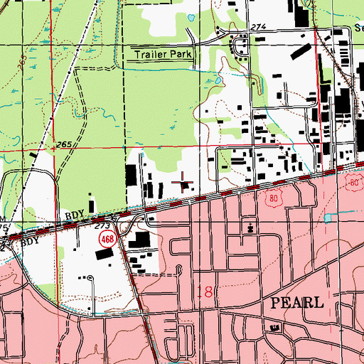 Topographic Map of Pearl Post Office, MS