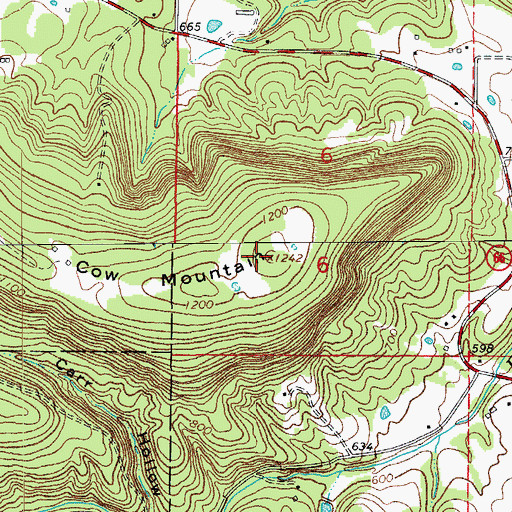 Topographic Map of Cow Mountain, AR