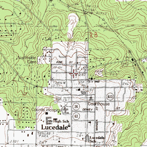 Topographic Map of First Presbyterian Church, MS
