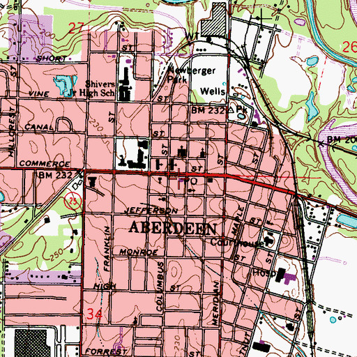 Topographic Map of Aberdeen Post Office, MS