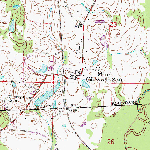 Topographic Map of Moss Post Office, MS