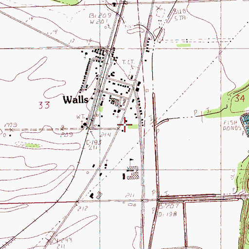 Topographic Map of Walls Post Office, MS