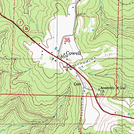 Topographic Map of Cowell, AR