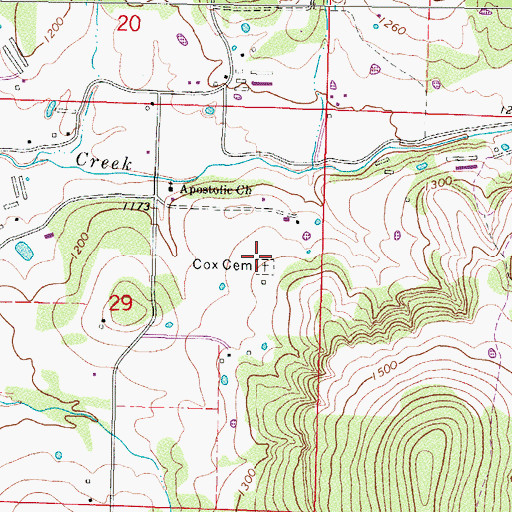 Topographic Map of Cox Cemetery, AR