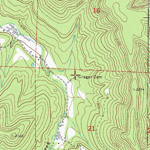 Topographic Map of Cragar Cemetery, AR