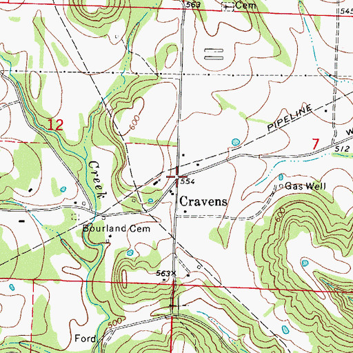 Topographic Map of Cravens, AR