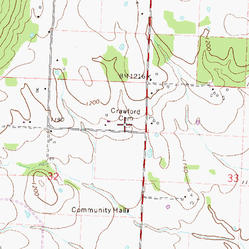 Topographic Map of Crawford Cemetery, AR