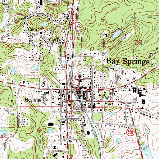 Topographic Map of Bay Springs Post Office, MS