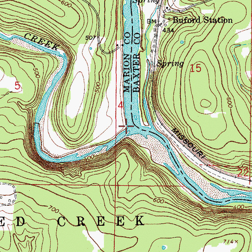 Topographic Map of Crooked Creek, AR