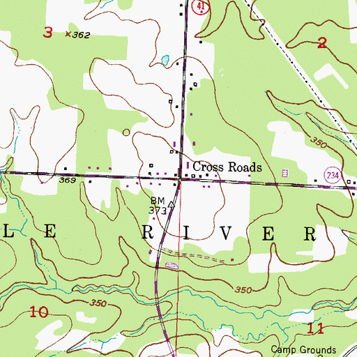 Topographic Map of Cross Roads, AR