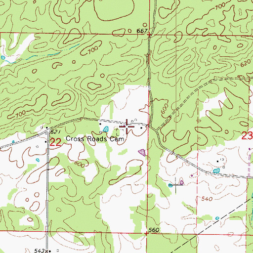 Topographic Map of Cross Roads Cemetery, AR