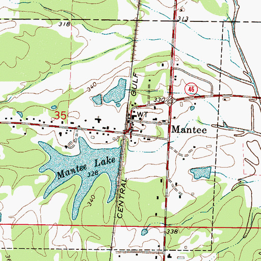 Topographic Map of Mantee Post Office, MS