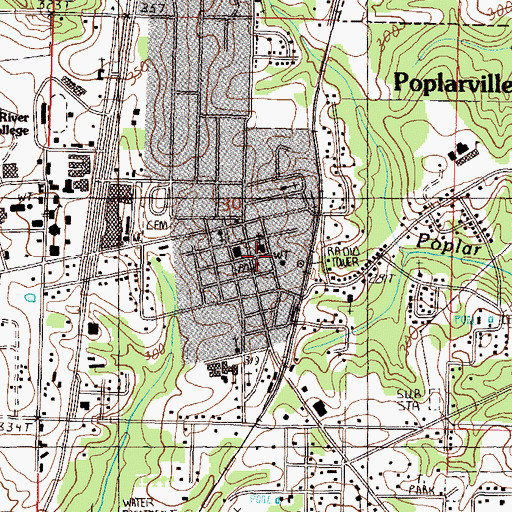 Topographic Map of Poplarville Post Office, MS