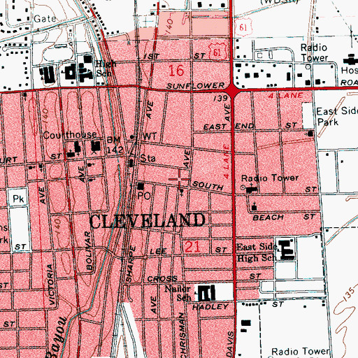 Topographic Map of Cleveland Post Office, MS