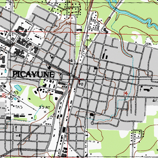 Topographic Map of Picayune Post Office, MS
