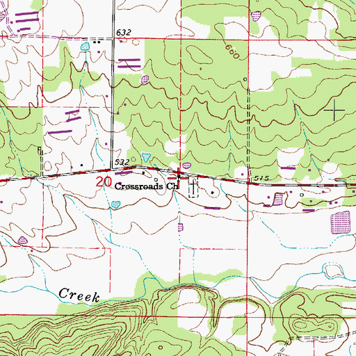 Topographic Map of Crossroads Church, AR