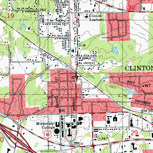 Topographic Map of Clinton Post Office, MS