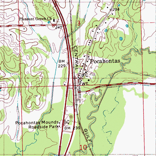 Topographic Map of Pocahontas Post Office, MS