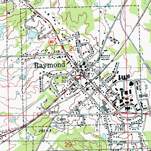 Topographic Map of Raymond Post Office, MS