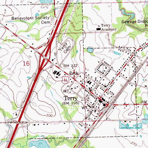 Topographic Map of Terry Post Office, MS