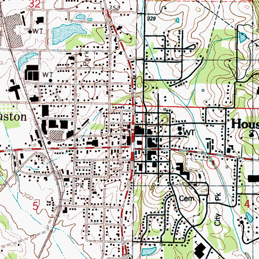 Topographic Map of Houston Post Office, MS