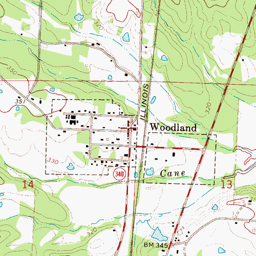 Topographic Map of Woodland Post Office, MS