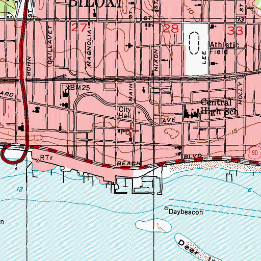 Topographic Map of Biloxi Post Office, MS