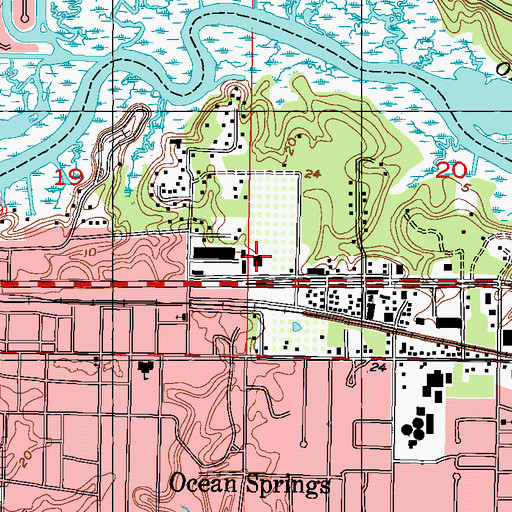 Topographic Map of Ocean Springs Post Office, MS