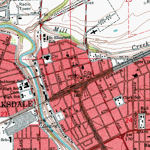 Topographic Map of Clarksdale Post Office, MS