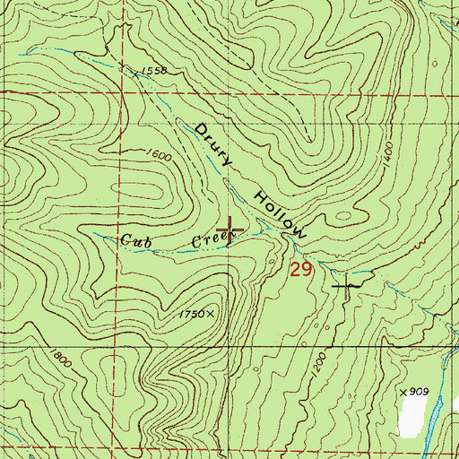Topographic Map of Cub Creek, AR