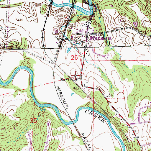 Topographic Map of Baker Cemetery, MO