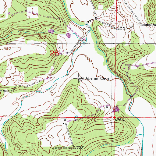 Topographic Map of Absher Cemetery, MO