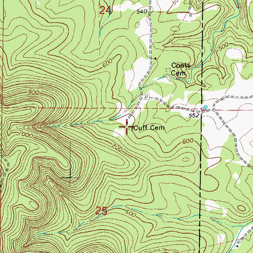 Topographic Map of Cuff Cemetery, AR