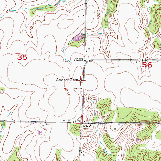 Topographic Map of Acord Cemetery, MO