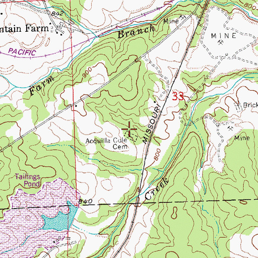 Topographic Map of Aquilla Cole Cemetery, MO