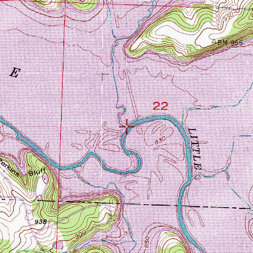 Topographic Map of Adams Branch, MO