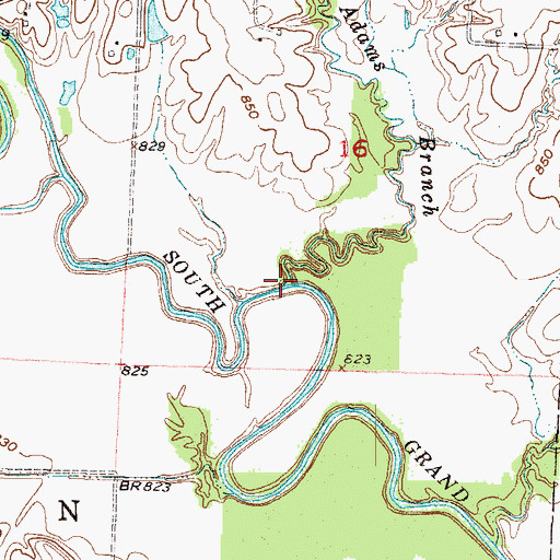 Topographic Map of Adams Branch, MO