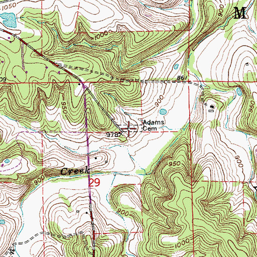 Topographic Map of Adams Cemetery, MO