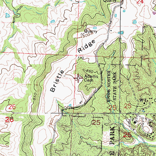 Topographic Map of Adams Cemetery, MO