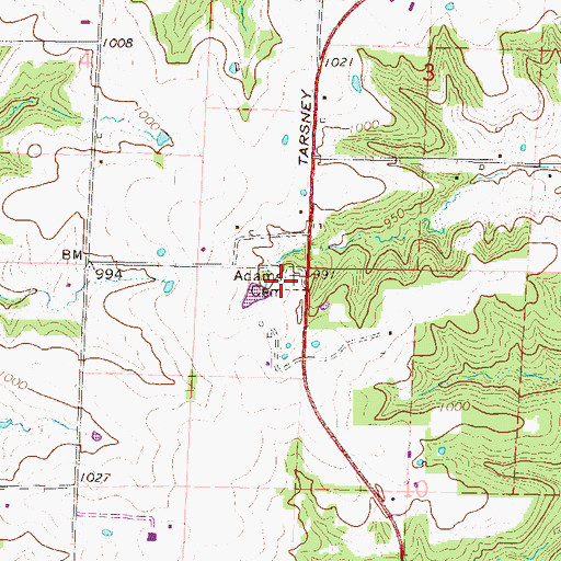 Topographic Map of Adams Cemetery, MO