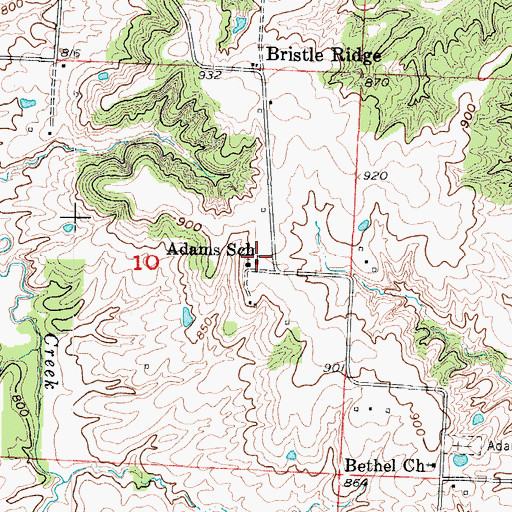 Topographic Map of Adams School (historical), MO