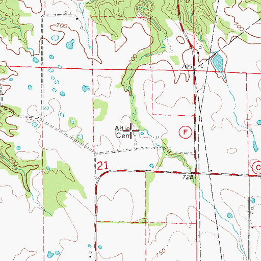 Topographic Map of Adiel Cemetery, MO