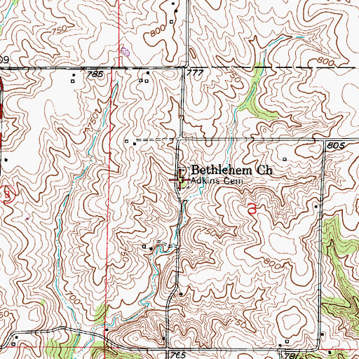 Topographic Map of Adkins Cemetery, MO