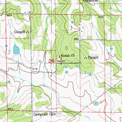 Topographic Map of Adkins School, MO