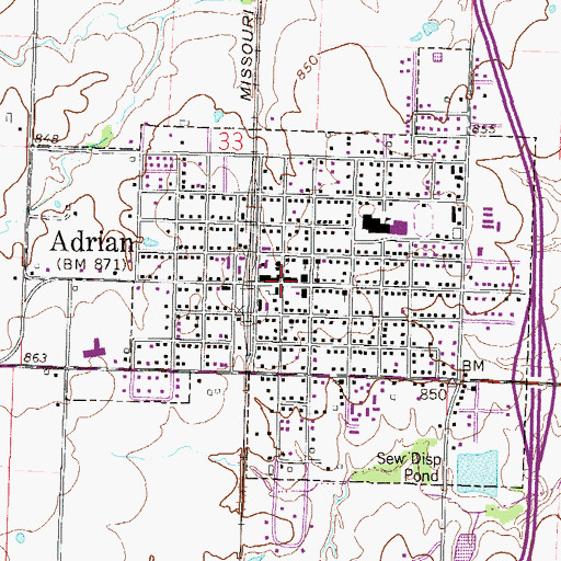 Topographic Map of Adrian, MO