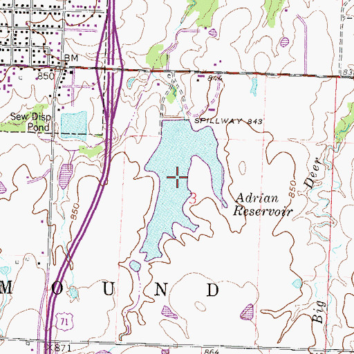 Topographic Map of Adrian Reservoir, MO